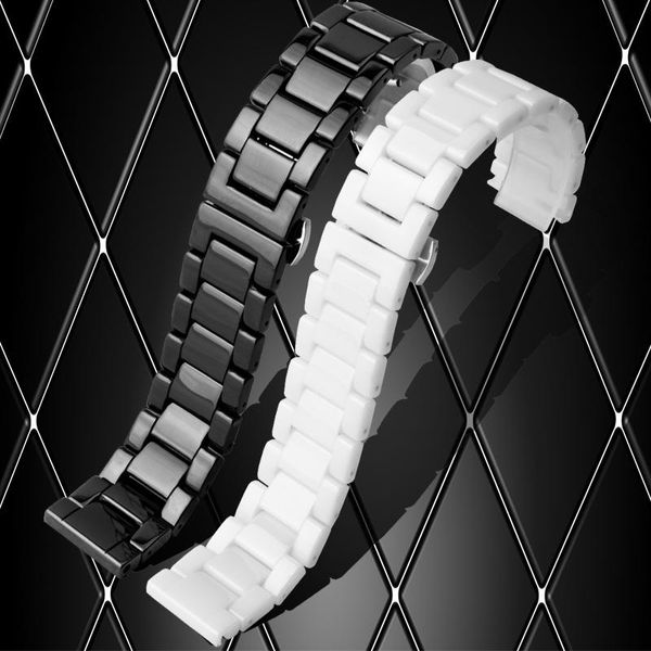 

watch bands pearl ceramic wristband 15mm 16mm 18mm black white smooth strap for huawei b2 b3 b5 smart belt quick release, Black;brown