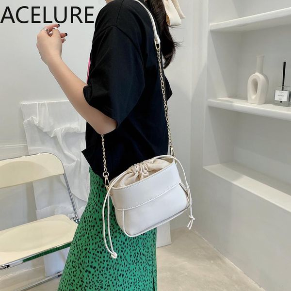 

evening bags acelure casual fashion white black pu leather handbags metal chain small shoulder female 2021 string crossbody