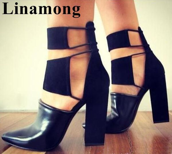 

sale summer fashion black pointed toe and sqare heel high women sandals ankle shoes