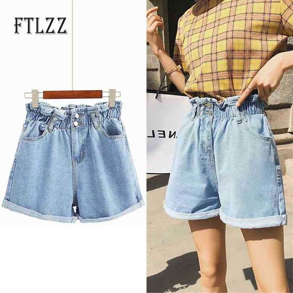 Casual jeans mulheres curtas cintura alta cintura azul denim shorts feminino verão para mulher 210525