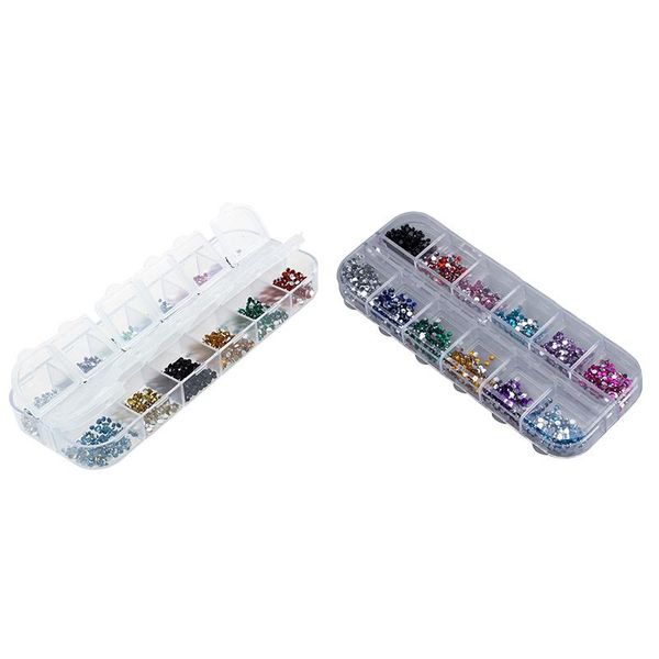 

nail art decorations gems mixed colours shapes in case (size 2mm) with 3000pcs 1.5mm round rhinestone 12 colors, Silver;gold