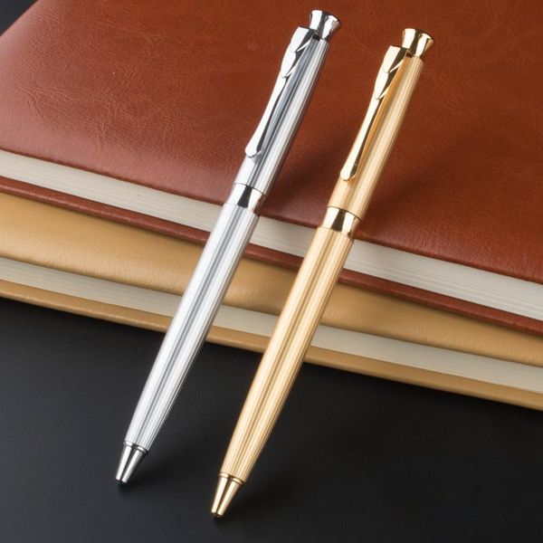 

luxury gold and silver superfine ballpoint pen brass caneta copper ballpen writing office stationery gift pens, Blue;orange