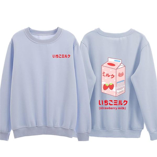 

strawberry milk sweatshirt printed pullover streetwear cotton harajuku oversized hoodie kawaii kpop clothes sweetshirt for girls women', Black