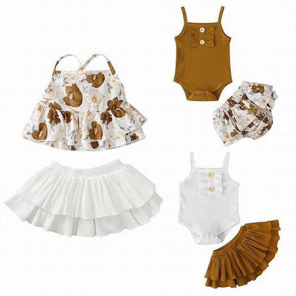 Born Girl 2 pezzi Set di abbigliamento Moda estiva Bretelle Tute + Completi gonna Vestiti per neonati E21247 210610