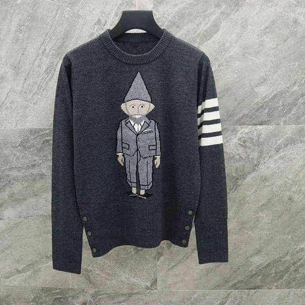 

2021 fashion tb thom brand sweaters women men slim fit o-neck pullovers clothing striped dwarf pattern cotton winter casual coat, White;black