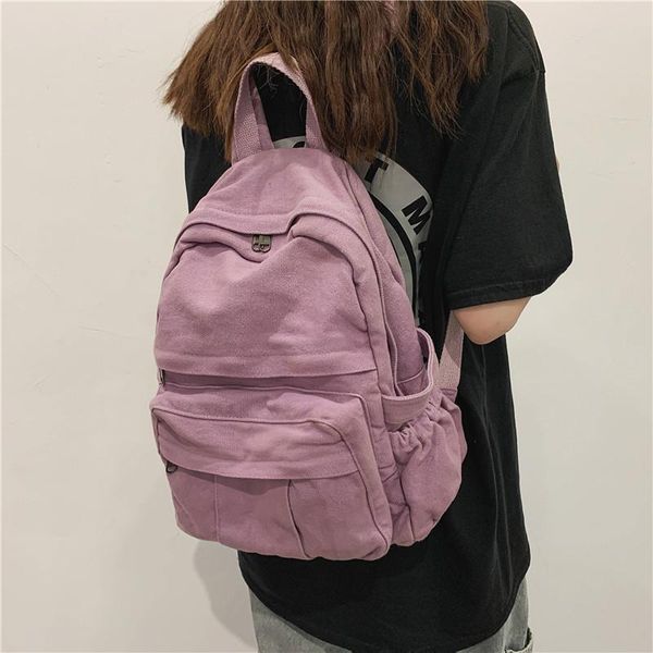 

backpack [shine] 2021 autumn and winter women's washed cotton canvas retro solid color simple casual school bag