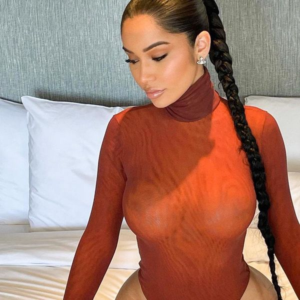 

women's tanks & camis turtleneck long sleeve solid white bodysuit women black autumn winter body streetwear bodysuits clothing clot