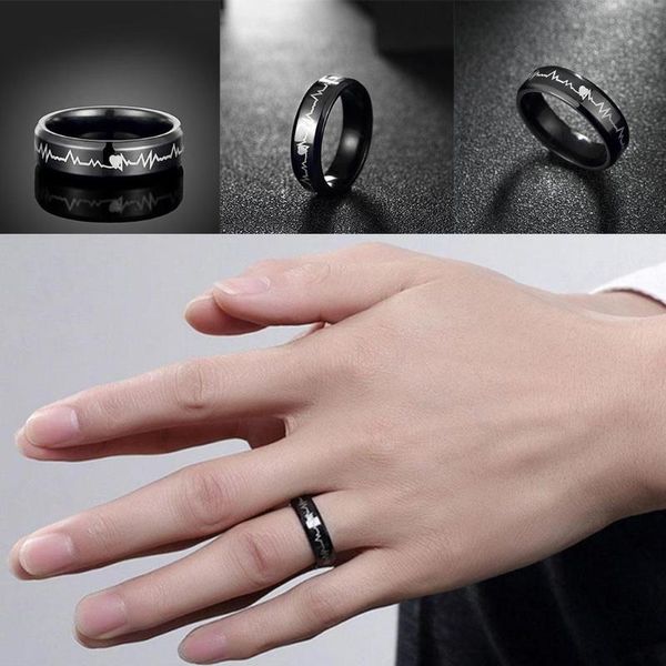 

wedding rings stainless steel electrocardiogram heartbeat band 21mm 20mm jewelry casual, party, wedding, etc., Slivery;golden