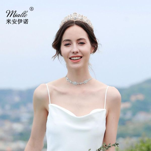 

hair clips & barrettes bridal crystal headband crown baroque round rhinestone wedding headdress women accessories luxury jewelry, Golden;silver