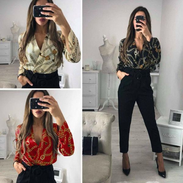 

women's jumpsuits & rompers 2021 fashion trend women ladies floral print satin bodysuit wrap long sleeve spring loose casual playsuit j, Black;white