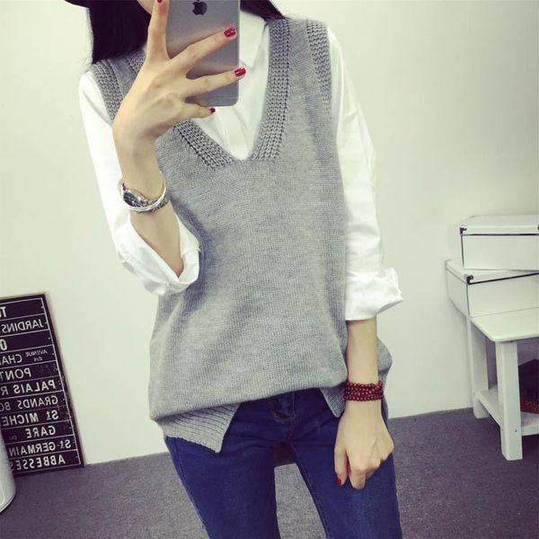 

women's sweaters 2021 arrive knit sweater vest winter long paragraph loose v-neck split women pullovers 17085, White;black