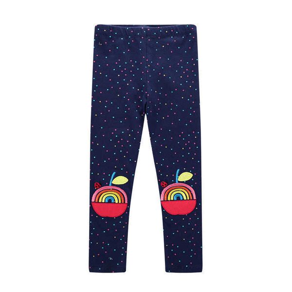 Jumping Meters Girls Girls Leggings Calças com Bordado Maçã Designs Crianças roupas Primavera Verão Skinny Calças Crianças 210529