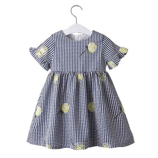 

summer girls' dress korean embroidered plaid bell sleeve party princess children's baby kids girls clothing 210625, Red;yellow
