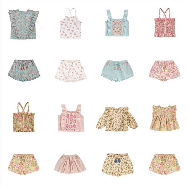 

girls shorts suit spring and summer flower embroidery camisole blouse skirt, White