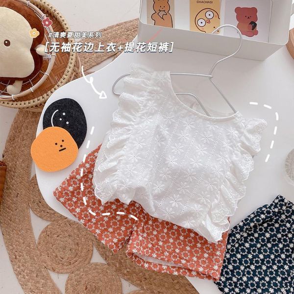 

clothing sets summer baby girls sweet lace shirt pants optional, White