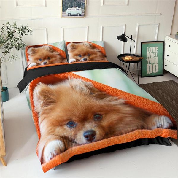 

lovely 3d bedding set cat puppy duvet cover with pillowcase 2/3pcs twin  king size bed clothes for home textiles sets