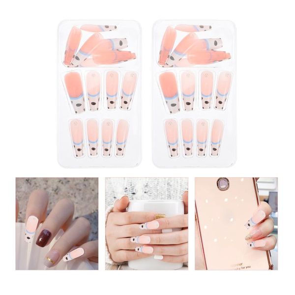 

false nails 48pcs on beautiful fake creative nail decorations, Red;gold