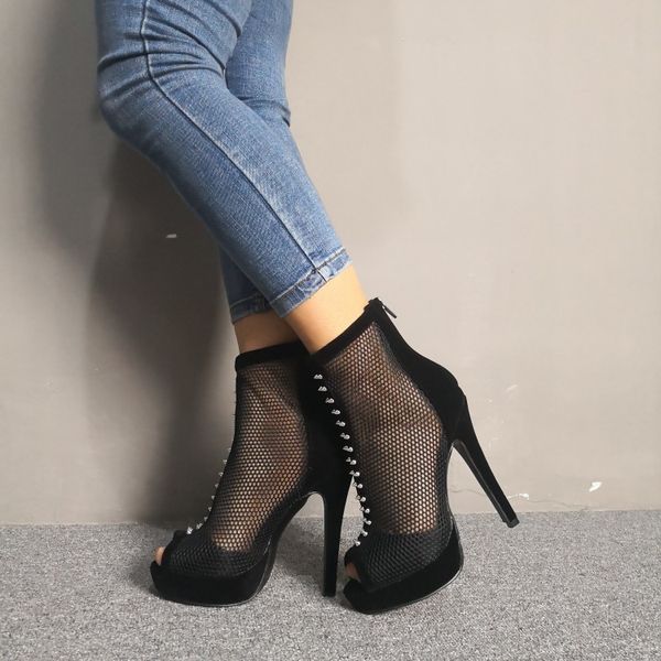 

sandals olomm women's platform sandals mesh riveites stiletto heel peep shoes elegant black toe womanhood club eua plus size 5-15 jgnu