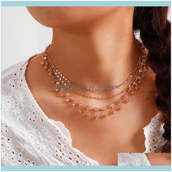 

jewelrygold color choker necklace for women 3 layers sequin crystal pendant chain necklaces & pendants veet chokers fashion jewelry drop del, Golden;silver