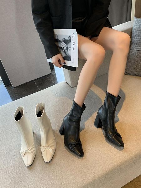 

spring and autumn women's boots fashion british style bow high heel single pointed back zipper., Black