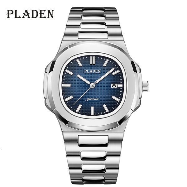 

watches pladen men's luxury brand steel strap clock for male fashion waterproof designer diver watch men 2021, Slivery;brown