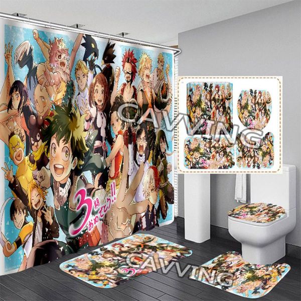 

shower curtains anime my hero academia 3d printed curtain waterproof bathroom anti-slip bath mat set toilet rugs carpet home 02