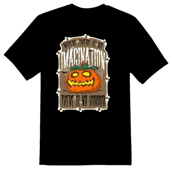 

no imagination no horror halloween pumpkin black or white tee, White;black
