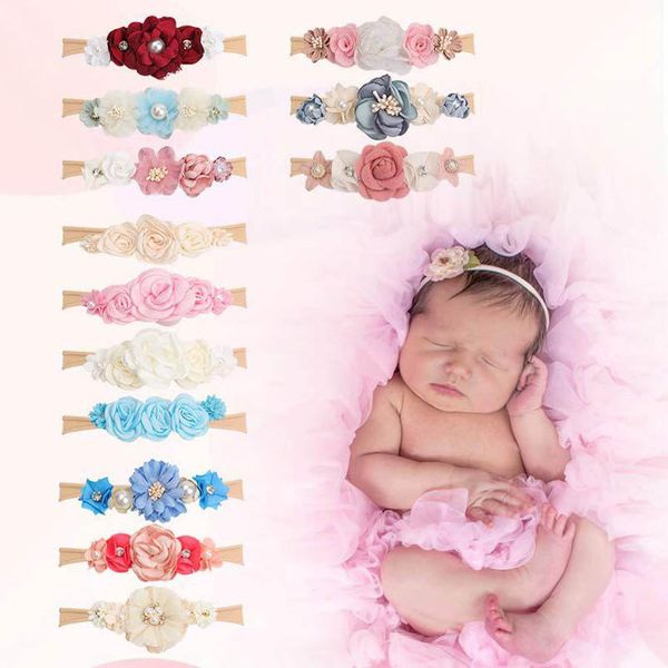 

girls hair accessories baby headbands flower pearl children kids elastic nylon sweet princess hairband newborn head bands 3pcs sets b6966, Slivery;white