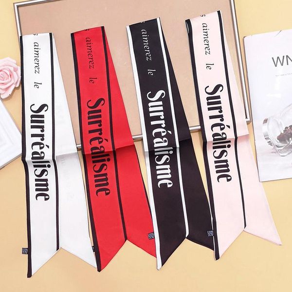 

scarves 2021 korean version ins simple letter silk scarf women's handle ribbon hair band scarfs shawl kerchief female print, Blue;gray