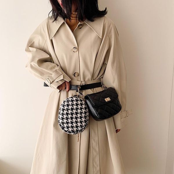 

waist bags 2pcs women plaid bag flap shoulder crossbody chest female pu leather hip belt fashion removable purse