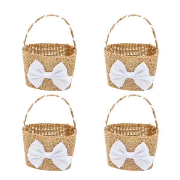 

4pcs creative bowknot linen basket beautiful candy storage holder flower wedding supplies gift wrap