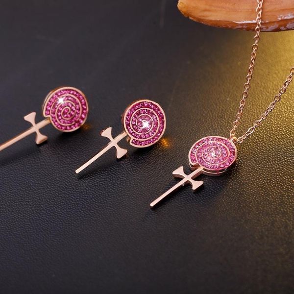

chains summer sweet lollipop crystals from swarovskis earrings exquisite titanium steel barrel sugar antenna necklace wedding jewelry, Silver