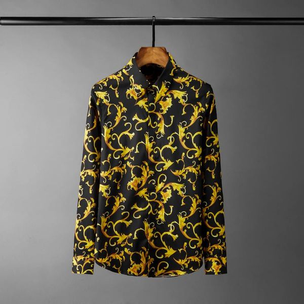 

minglu men shirt luxury royal allover printing long sleeve mens shirts slim fit casual plus size 4xl party man men's, White;black