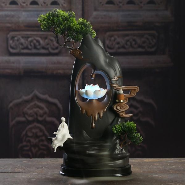 

fragrance lamps smoke waterfall incense holder lofty mountains and flowing water backflow burner mountain censer with led light