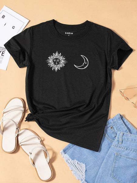 

sun and moon print tee i01n#, White