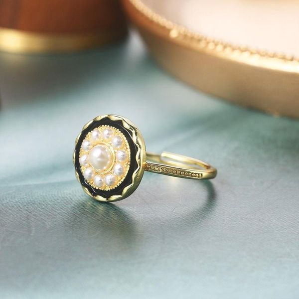 

cluster rings zhouyang imitation pearl for women cute flower jewellery light gold color luxury adjustable ring fashion jewelry r349-6, Golden;silver