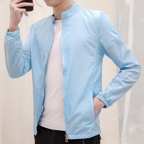 

men's jackets summer thin light jacket boy korean casual sun protection blue long sleeve stand collar oversized coat 4xl sportswear man, Black;brown