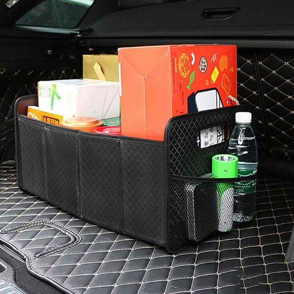 

car organizer trunk box storage bag super strong eco-friendly pu leather auto durable collapsible cargo stowing tidying