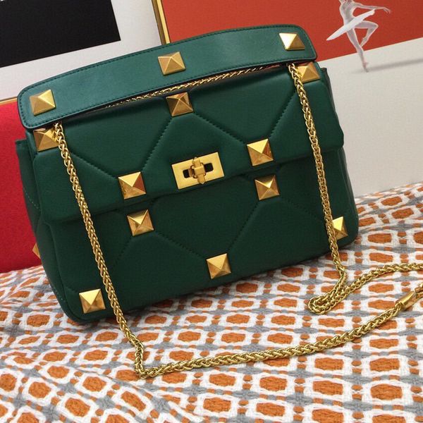 

chain flap bags messenger bag shoulder purse fashion rivet gold hardware sheepskin genuine leather interior zippersghc