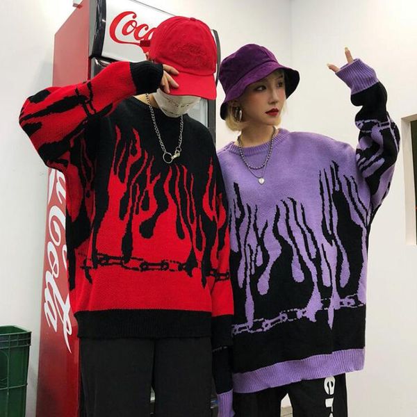 

women's hoodies & sweatshirts autumn and winter harajuku casual fashion two colors flame pattern loose vintage long sleeve hoody plus s, Black