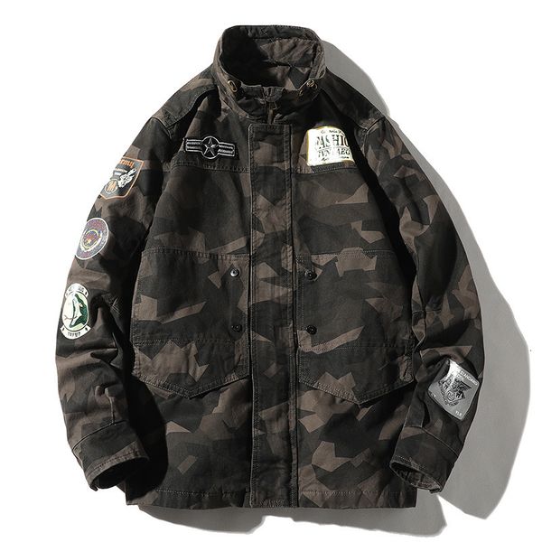 

men's jackets loose jacket with high-fashion turtleneck fall, casual male camouflage on it, denim-embroidered 38q1, Black;brown