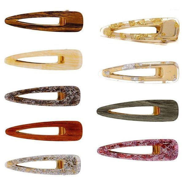 

korean vintage women hollow waterdrop hair clip tinfoil sequins acetate hairgrip wood grain texture surface side bangs barrettes1