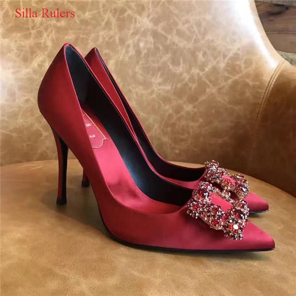

dress shoes fashion crystal women pumps high heels red blue ladies woman bridal wedding hollow pointed toe zapatos, Black
