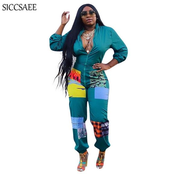 

women's jumpsuits & rompers zipper front womens jumpsuit cargo pants casual bib overalls loose painting patchwork body feminino salopet, Black;white