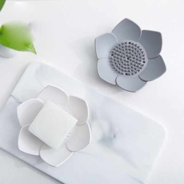 

silicone drain soap box holder lotus flower shaped non slip toilet shower tray draining rack bathroom soaps dish dishes