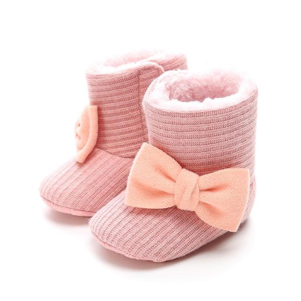 

boots baby girl winter warm snow anti-slip bownot plush shoes for girls 2021 cute solid kids walk, Black;grey