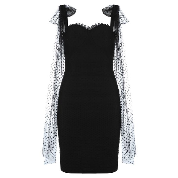 Nuove donne Bandage Dress Dress Summer Autunno Bodycon Dress Party Club Mini Mesh Black Elegant Ladies Clothes 210331