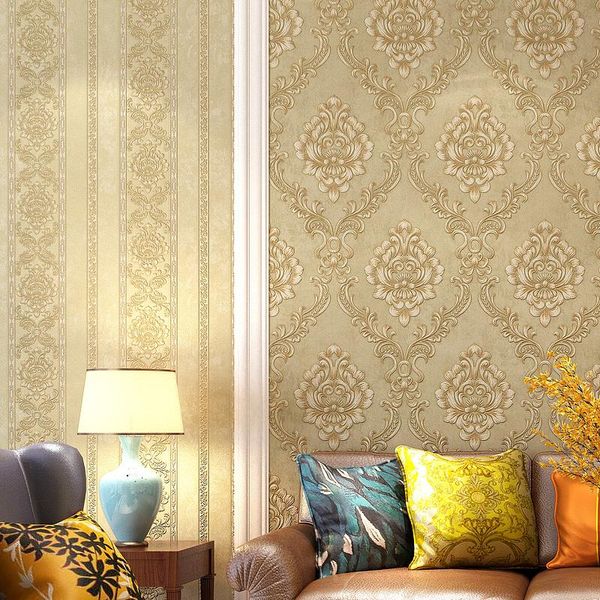 

wallpapers living room tv background retro european wallpaper damascus bedroom 3d stereo pressed non-woven home wall paper