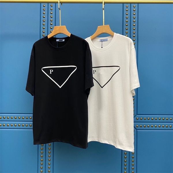 

spring and summer new pr triangle line printing os casual loose simple round neck short sleeve couple t-shirt, White