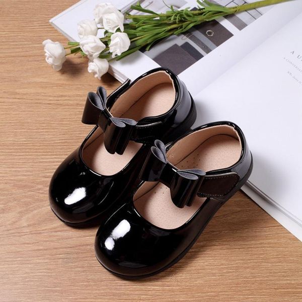 

flat shoes kid girl party shoe pu patent leather princess sneakers fashion black 2021 autumn kids performance school for children, Black;grey